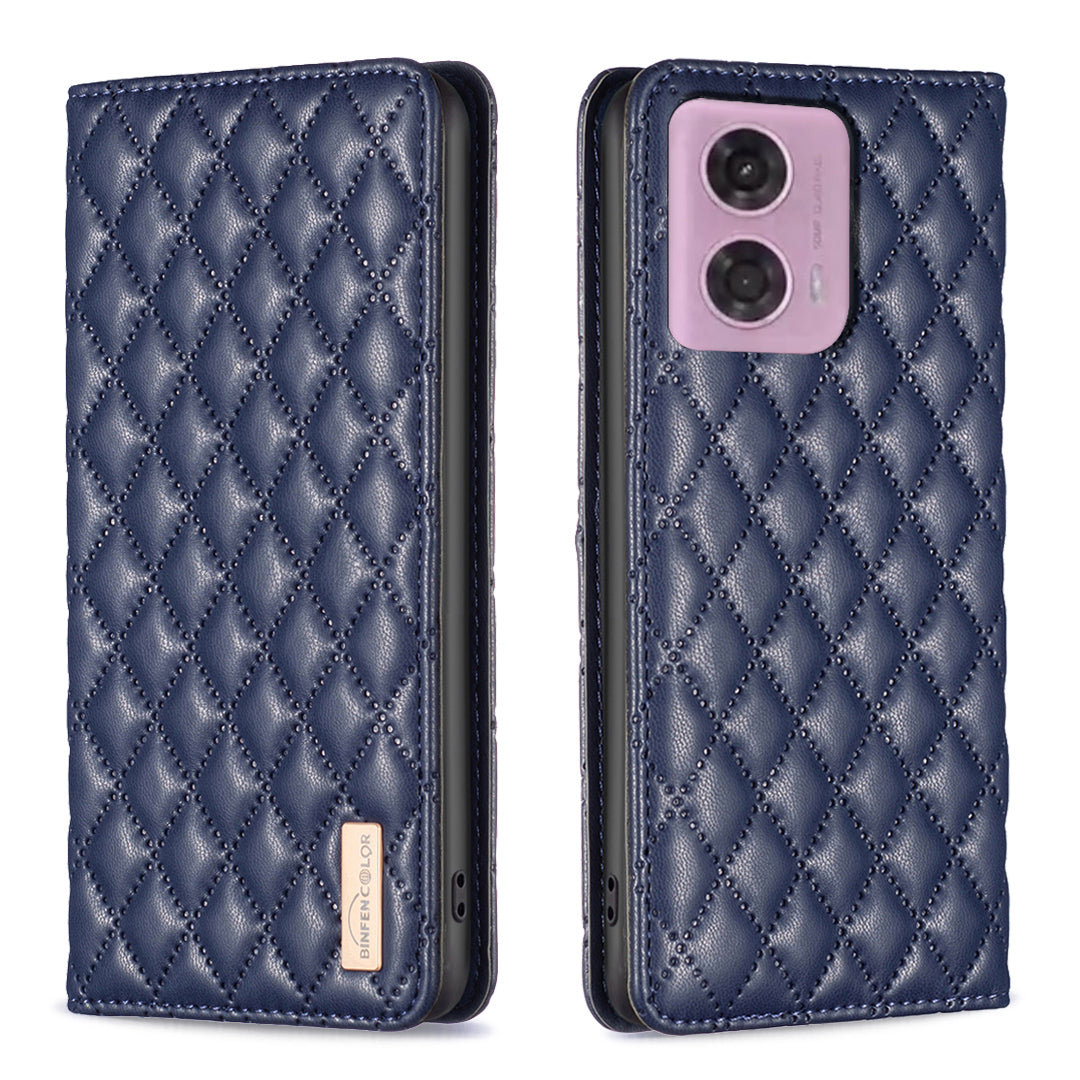BINFEN COLOR BF Style-16 For Motorola Moto G34 5G Leather Cell Phone Cover with Card Holder Stand Flip Case - Purple BINFEN COLOR BF Style-16 For Motorola Moto G34 5G Leather Cell Phone Cover with Card Holder Stand Flip Case - Purple
